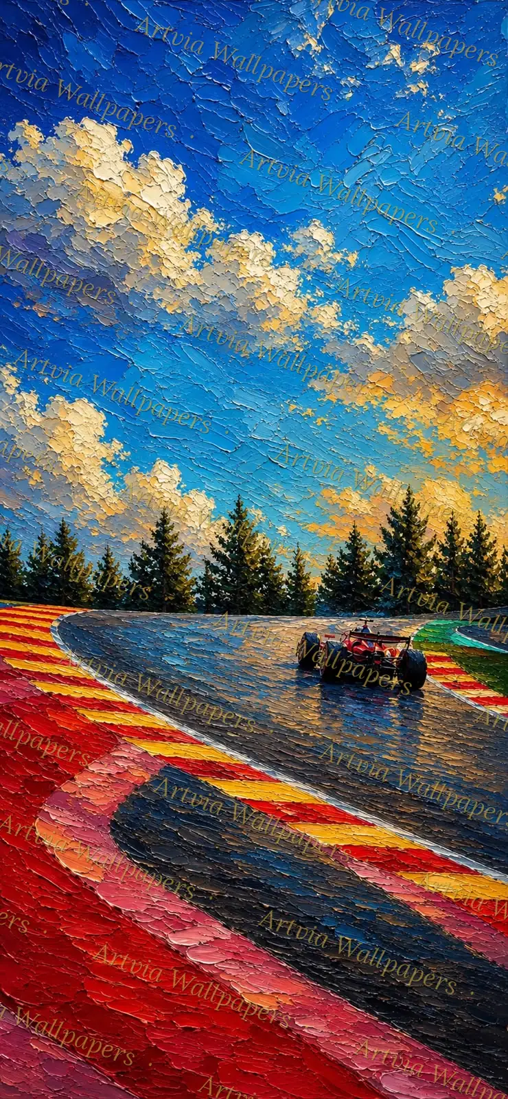 F1 car on a forest track
